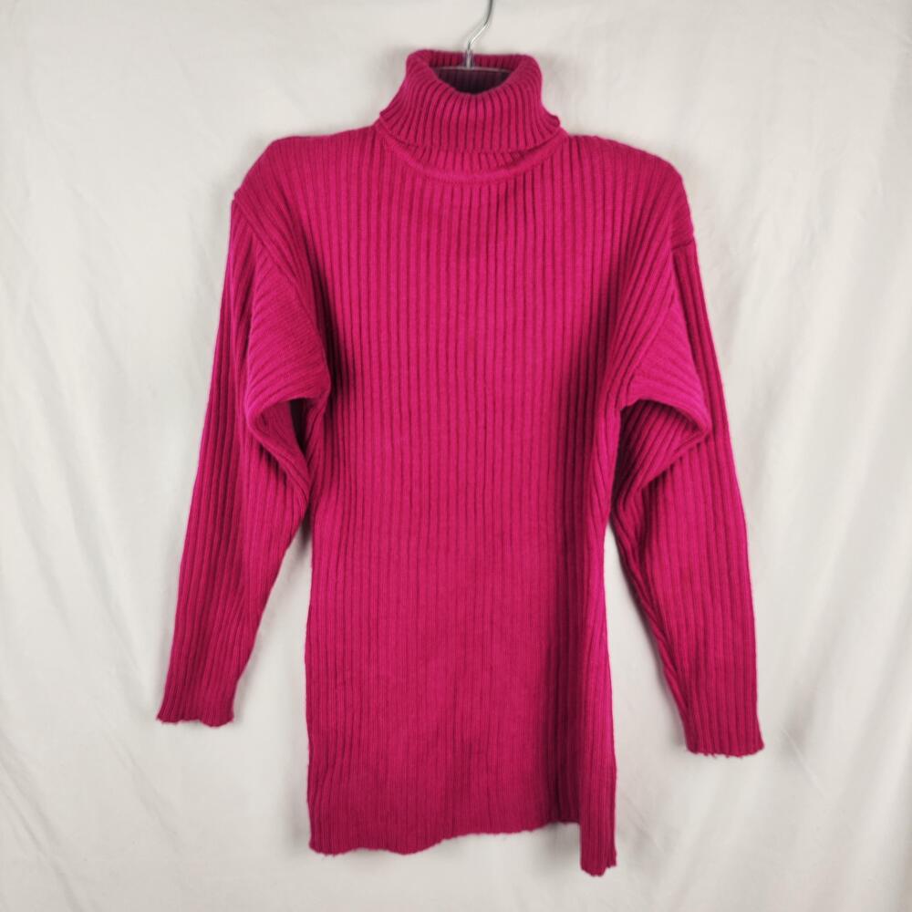 A'MILANO Sweater Womens Medium Pink Ribbed Knit Turtleneck Tunic Long Pullover